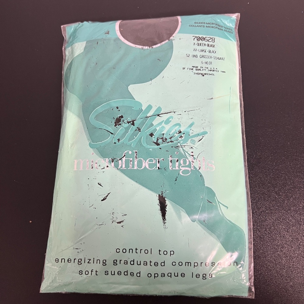 Vintage Silkies Microfiber Tights Black X-Queen XX-Large Control Top 40 700628